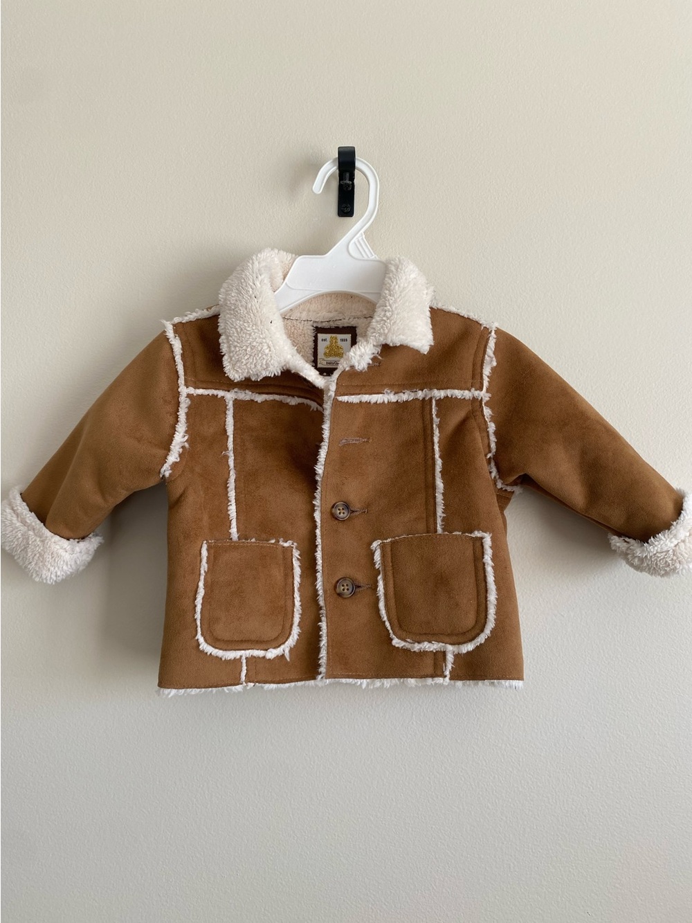 BabyGap faux suede shearling button up tan jacket Sherpa newborn